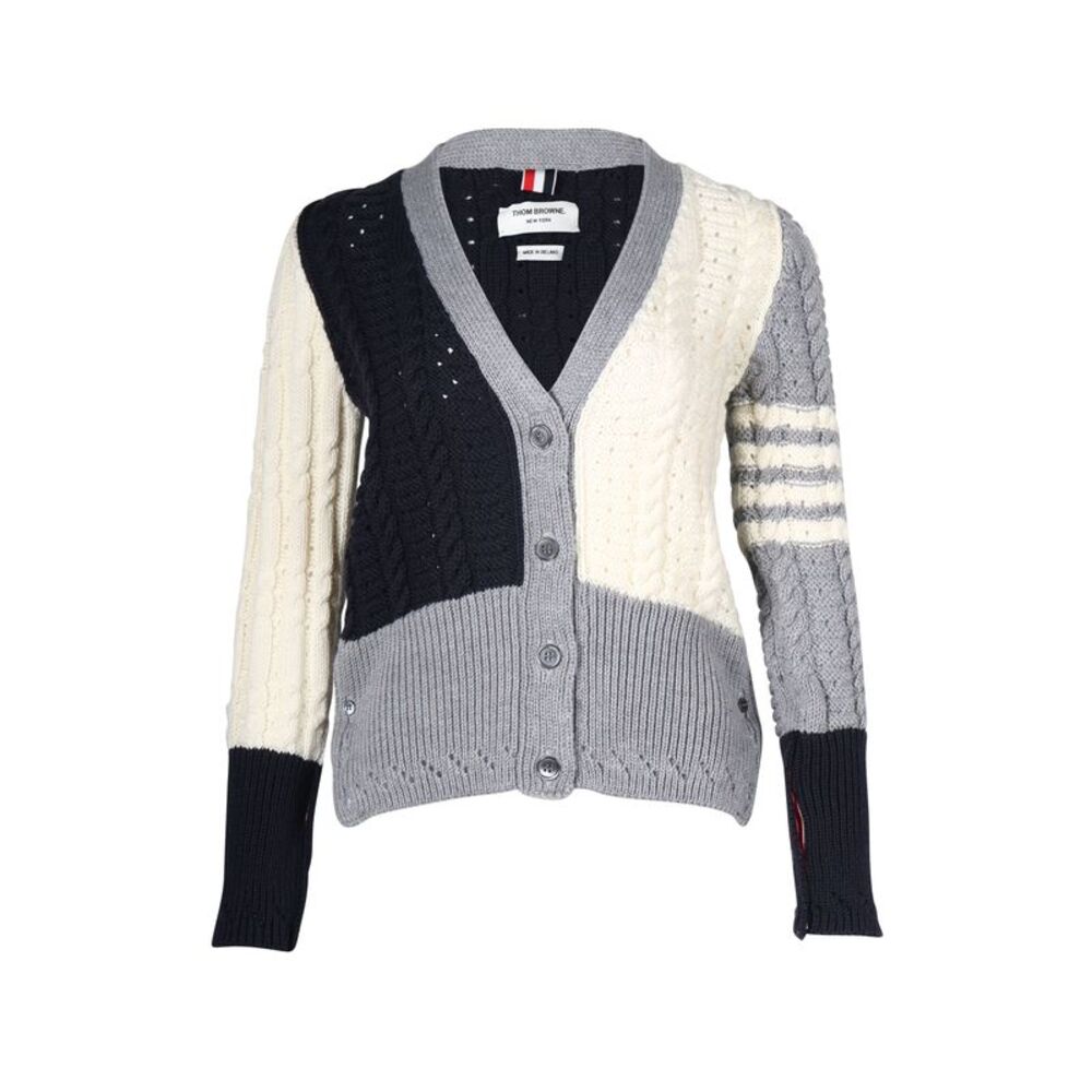 Thom Browne 4 Bar Cable Knit Cardigan in Grey Wool